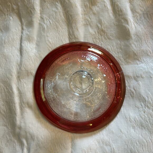 Kings Crown Thumbprint Ruby Red Cranberry Covered Compote Candy Dish Glass READ - Picture 4 of 6